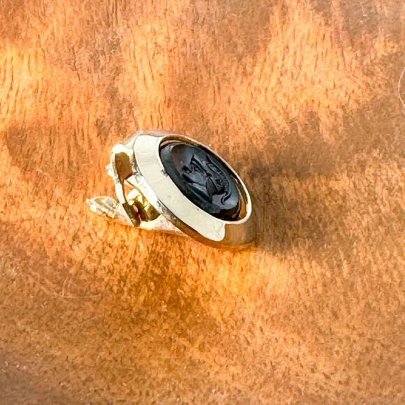 Vintage Roman Emperor Cufflinks Tie Clip Set Gold Tone - Picture 5 of 7